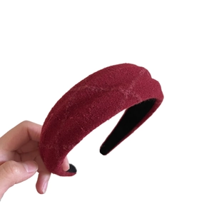 Elegant thick red plaid wool headband for women with high top padded hair hoop design