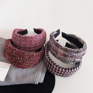 Elegant thick tweed headbands for women in vintage autumn colors with non-slip lining