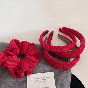 Ensemble élégant de 4 pièces bandeau et chouchou en velours côtelé rouge pour femmes