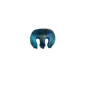 Elegant oval acetate hair claw clip with dark blue green marble texture and gold lettering