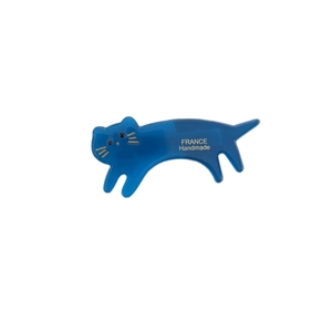 Barrette chat en acétate bleu mignon pour femme avec lettrage France Handmade doré