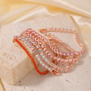 Mode Koper Glas Steen Tennis Armband Voor Vrouwen Minimalistisch Rose Goud Kleur Eenvoudig Vierkant Rond Handketting Sieraden