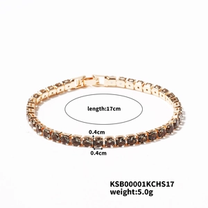 Detailed view of 17cm gold tennis bracelet featuring 0.4cm dark brown round crystals
