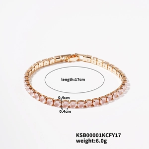 Detailed view of 17cm pink zircon tennis bracelet with dimensions and 6.0g weight