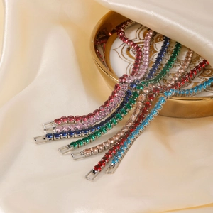 Hip hop tennis bracelets with colorful cubic zirconia stones and claw setting on satin fabric