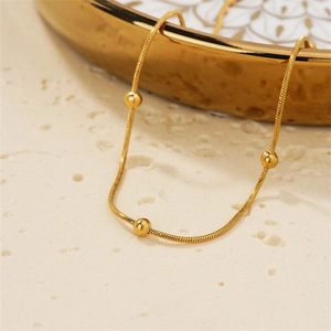 Collana a catena a serpente regolabile in acciaio inossidabile dorato con tre perline