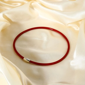 Elegant red silicone choker necklace with a polished silver magnetic clasp for women