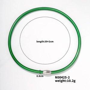 Green silicone collar necklace with magnetic clasp showing length of 39+2cm and 0.8cm thickness