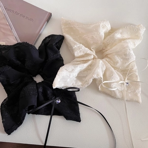 Chouchou Romantique Français en Dentelle à Pois Pour Femmes Grand Élastique en Mousseline Avec Nœud Strass Accessoire Cheveux Élégant