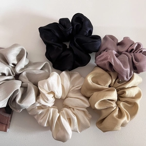 Large Satin Scrunchies For Women Solid Color Glossy Silk Like Fabric Elastic Hair Ties Elegant Pleated Hair Accessories