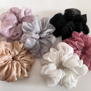 Jumbo sheer mesh organza scrunchies in six soft colors for elegant hair styling