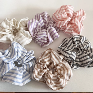 Korean Style Simple Striped Fabric Scrunchies For Women Sweet Colorful Large Hair Ties Handmade Elastic Hair Bands Hair Accessories