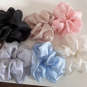 Elegant Oversized Organza Mesh Hair Scrunchies Artificial Pearl Luster Pleated Ruffled Ponytail Holder For Women Fresh Sweet Hair Ties