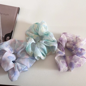 3-piece set of chiffon tie-dye scrunchies in pastel gradients for elegant hairstyles