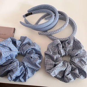 Extra Große Koreanische Minimalistische Preppy Karo Stoff Scrunchies Gestreifte Stirnbänder Elastische Haarbänder Karo Haarschmuck Damen