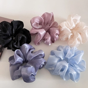 5-pack shiny pearlescent organza scrunchies in assorted soft pastel colors for women