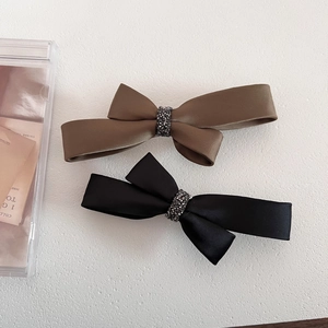 Retro Satin Bow Hair Clip With Rhinestone Elegant Black Coffee Large Spring Clip For Women Fashion Hair Accessories