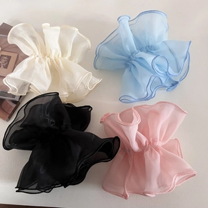 Oversized Double Layer Mesh Organza Scrunchie Korean Style Pleated Flower Hair Band For Women Fashion Hair Accessories