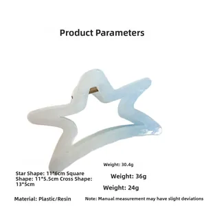 Detailed size and weight chart for star, square, and cross marble hair claws