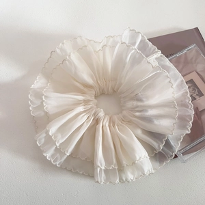 Sweet Ballet Style Double Layer Mesh Flower Large Scrunchie Solid Color Elegant Pleated Hair Tie Mother's Day Gift For Women