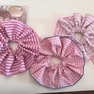 Grands Chouchous En Tissu Rose À Carreaux Et Rayures Style Coréen Doux Chouchou Surdimensionné Fait À La Main Pour Femmes Filles