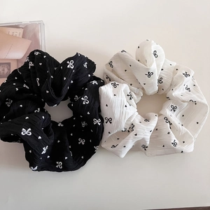 Chouchous Larges Plissés Bulle Coréens Pour Femmes Tissu Motifs Nœuds Et Cœurs Élastiques À Cheveux Mode Accessoires