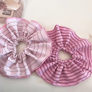 Lot de chouchous à rayures roses de style coréen pour une coiffure douce et féminine