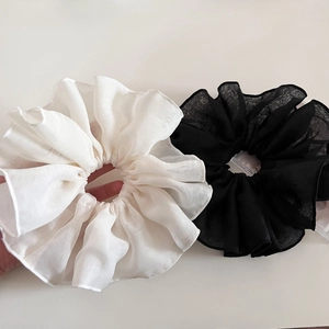 French style oversized organza scrunchies in black and beige for women hairstyles