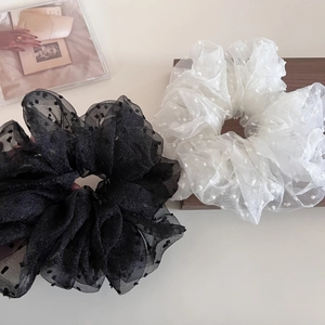 Oversized Fluffy Mesh Polka Dot Scrunchie For Women French Style Gentle Mesh Hair Tie Elegant Hair Rope Accessories