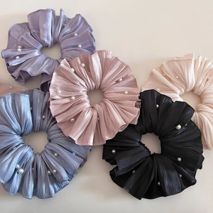 Französisch Elegante Künstliche Perle Falten Haargummis Große Satin Haar Ring Einfarbig Süße Elastische Haarbänder Für Damen Haarschmuck
