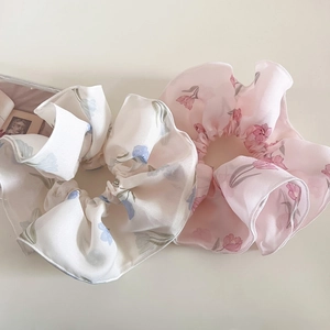 Set di elastici per capelli con motivo a tulipani in rete a doppio strato dai toni pastello
