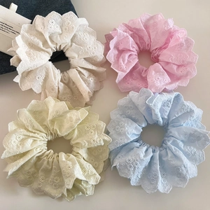Élégant Scrunchie en Dentelle à Double Couche Style Français Broderie Attache Cheveux Pour Femmes Floral Bord festonné Bandeau Élastique