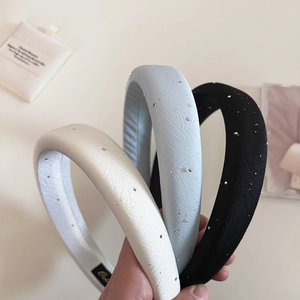 Sparkling padded sponge headband set in cream, light blue, and black satin finish