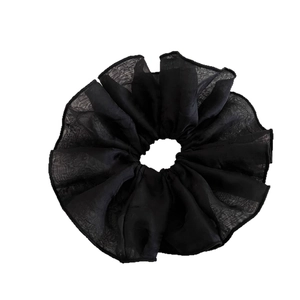 Elegant black tulle scrunchie with oversized ruffles and sheer organza fabric for women