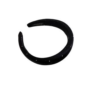Elegant black satin headband with silver shimmer rhinestones for high cranial top look