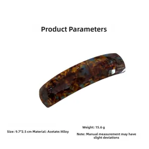 Detailed specs of tortoiseshell acetate spring hair clip measuring 9.7 by 2.5 cm