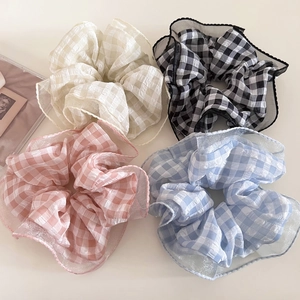 Dolci Scrunchies a Quadretti Gingham Con Bordo a Volant in Organza Grandi Elastici per Capelli in Tessuto Accessori Donna