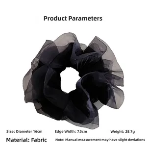 Spécifications de taille détaillées du chouchou en organza plissé de 16cm avec maille multicouche