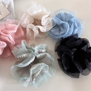 Chouchou Large en Organza à Volants Style Ballet Français Élastique à Cheveux Plissé Doux Accessoire pour Femmes Filles