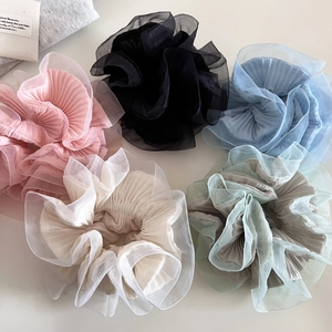 Lot de 5 chouchous en organza à volants aux couleurs pastel Morandi pour femmes