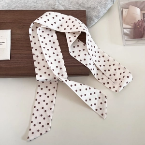 Vintage gepunkteter schmaler Seidenschal und Stirnband in Creme und Braun für Damen