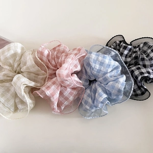 Set di 4 elastici per capelli a quadretti con bordo in rete trasparente colori misti