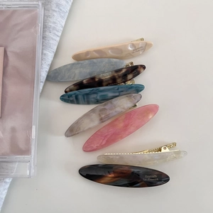 Set of 8 French vintage acetate hair clips with marble patterns and gold metal grips