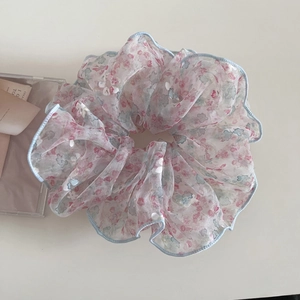 Chouchous Géants Romantiques en Organza Floral pour Femmes Style Coréen Doux Motifs de Fleurs Accessoires pour Cheveux