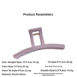 Detailed size and weight chart for purple matte rectangular hair claw clip accessories