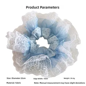 Polka dot lace hair scrunchie detailing 22cm diameter size and 10cm wide border