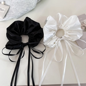 French style satin ribbon bow hair scrunchies set in black and white for women