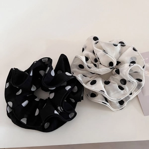 Retro French oversized polka dot scrunchie set in black and white chiffon fabric