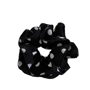 French vintage oversized polka dot hair scrunchie with layered black and white ruffles