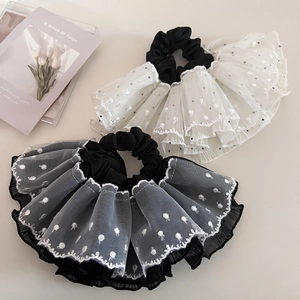 Large Polka Dot Lace Scrunchies Elegant Vintage Mesh Hair Ties Korean Style Ruffled Hair Accessories For Women